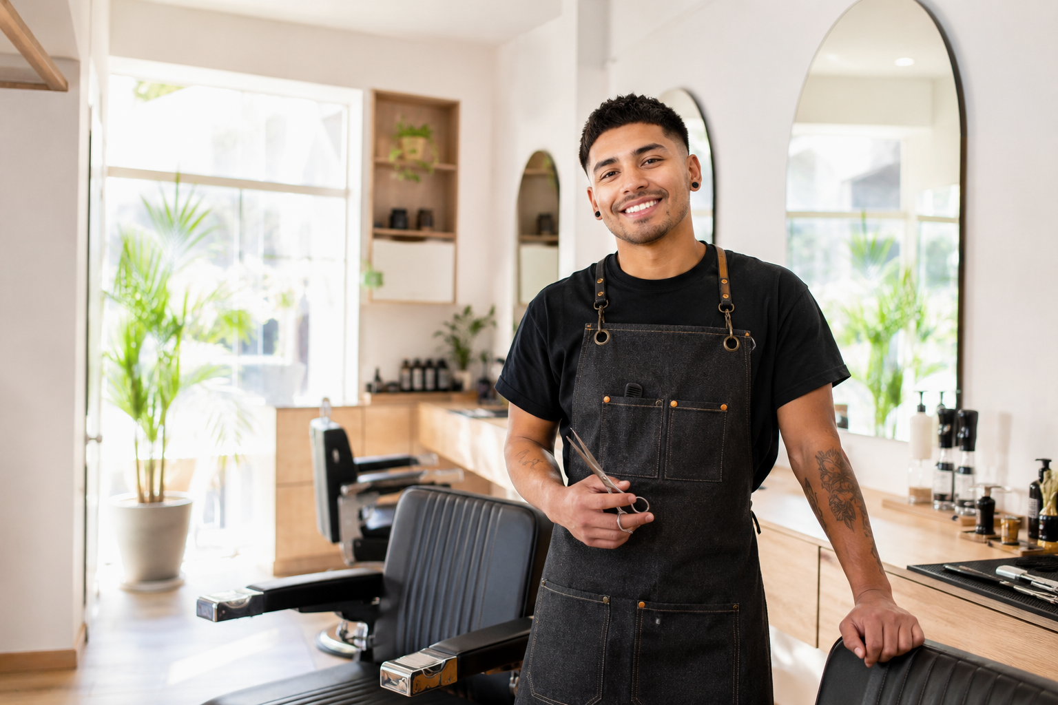 Barbero español en su barbería moderna