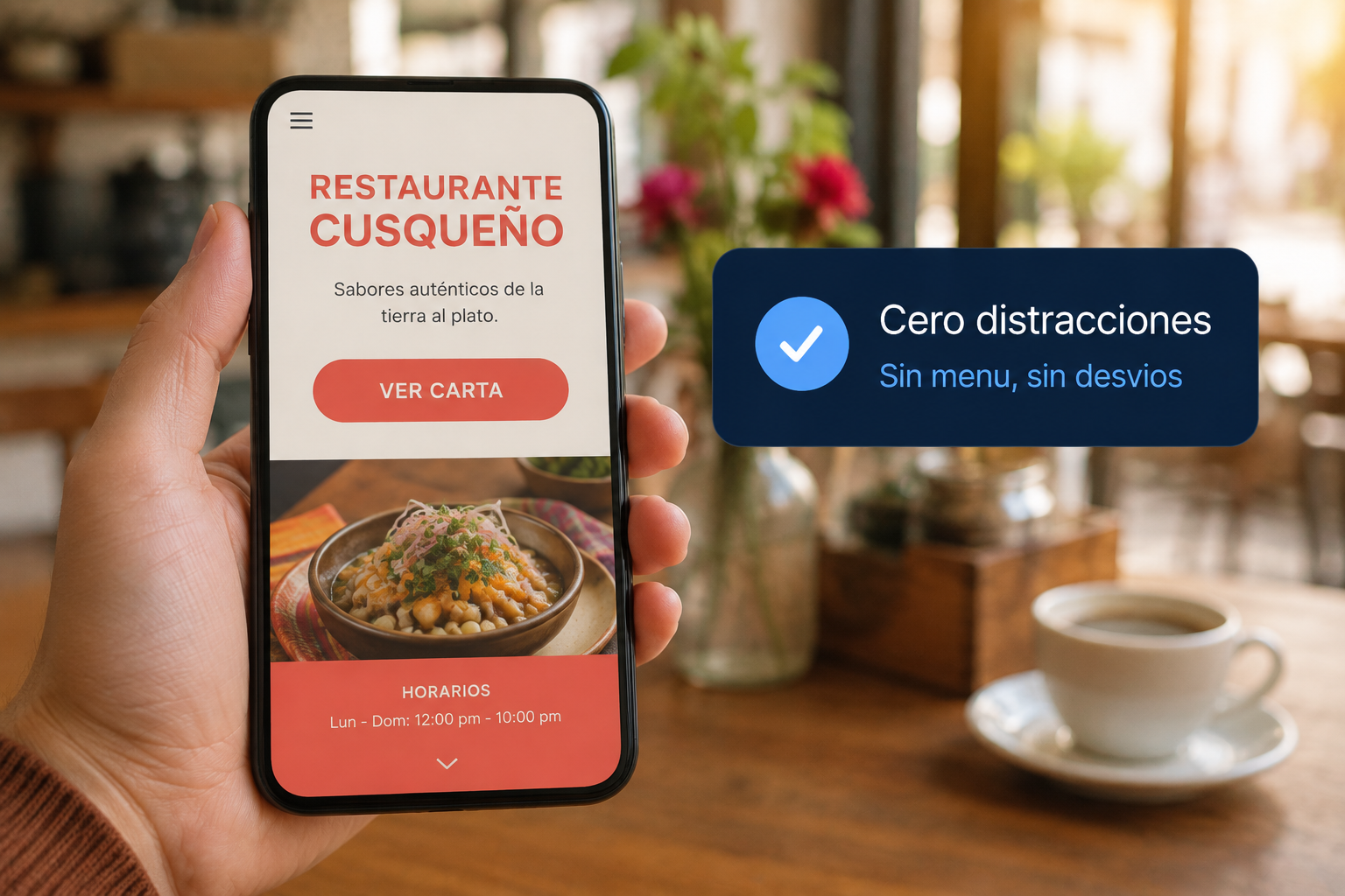 Landing page sin distracciones vista en el móvil