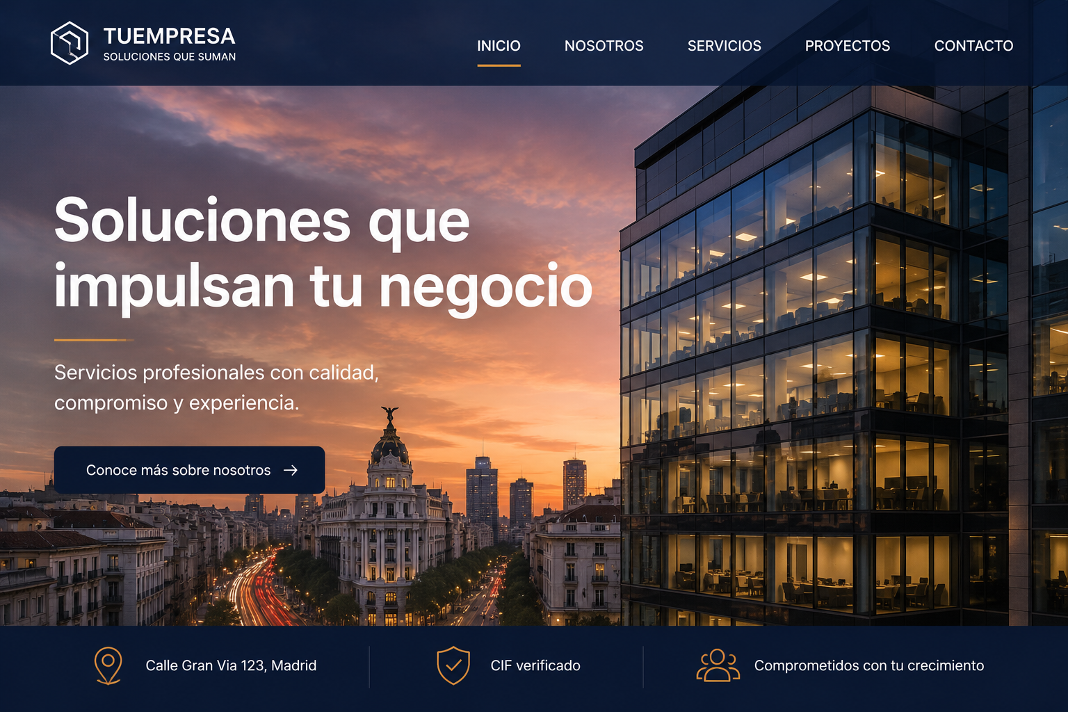Web corporativa española en laptop y móvil con cotización solicitada