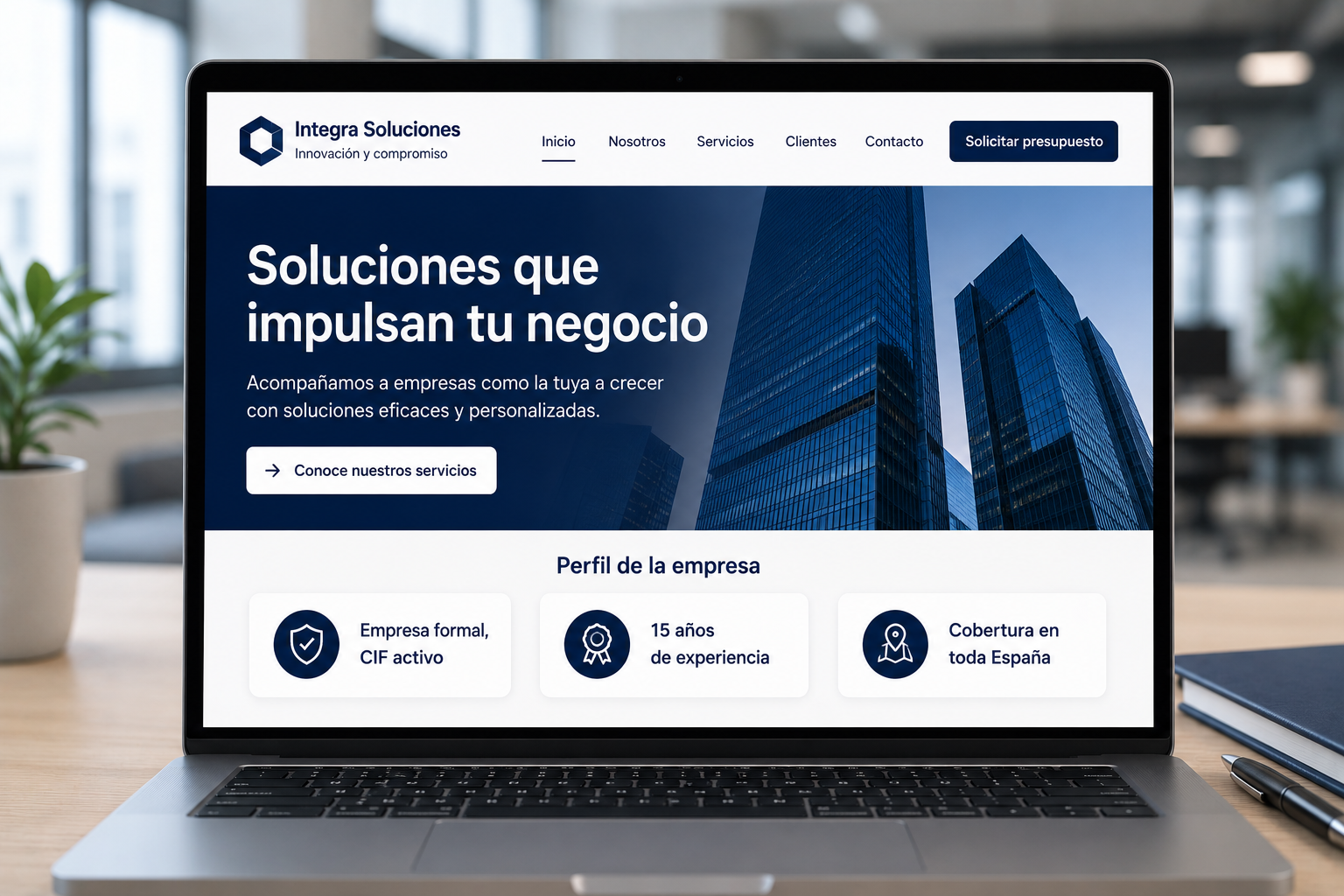 Página web corporativa con perfil de empresa y cotización