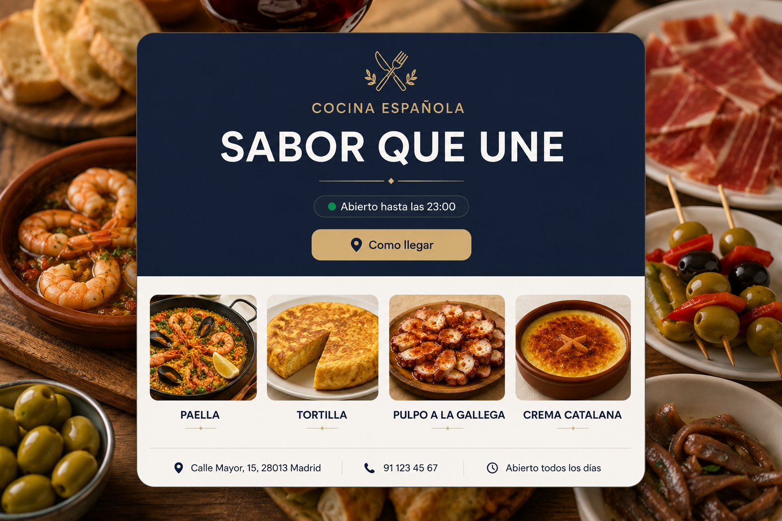 Restaurante con horarios y mapa de cómo llegar en su web