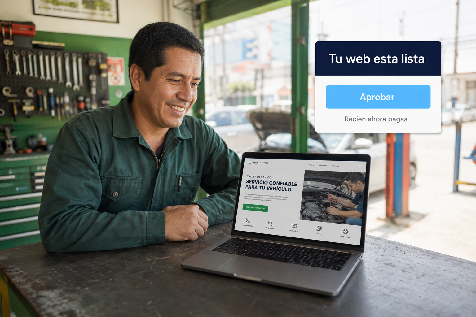 Cliente aprobando su web terminada antes de pagar