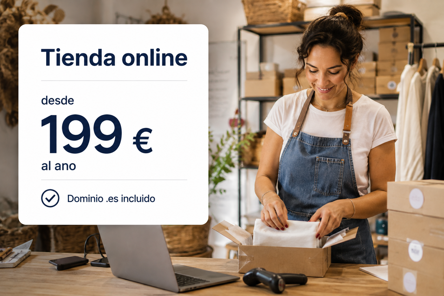 Emprendedora con su tienda online desde 199 € al año