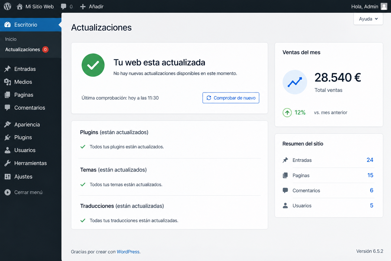 Actualizaciones y caché administradas por nosotros