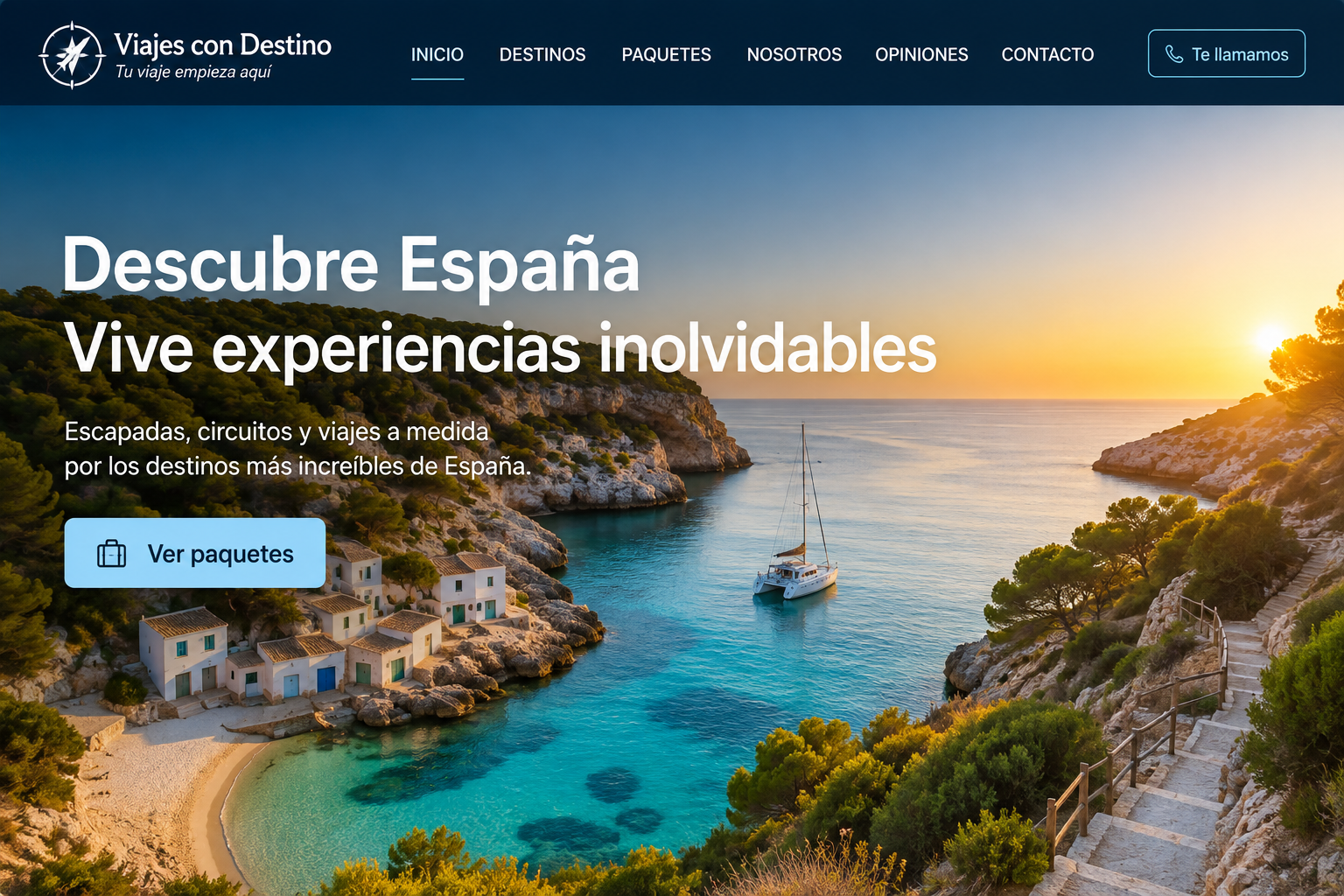Web de agencia de viajes española en laptop y móvil