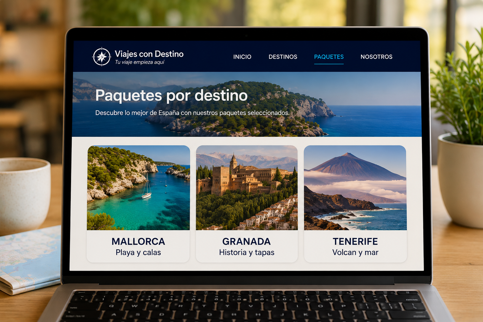 Página web de agencia de viajes con paquetes por destino